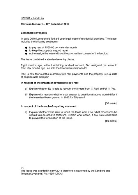 Leasehold Covenants Lw5001 Land Law Revision Lecture 1 13th