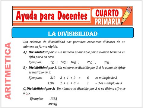 Ejercicios De Divisibilidad Para Cuarto De Primaria Escuela Primaria