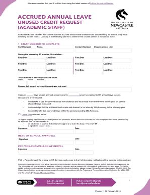 Fillable Online Newcastle Edu Accrued Annual Leave University Of