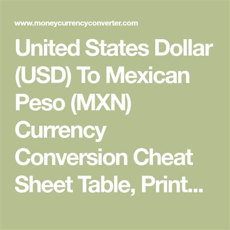 Currency Converter Cheat Sheet Printable Pdf