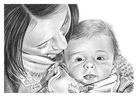 Pencil Drawing of Mother and Baby Son | Pencil Sketch Portraits