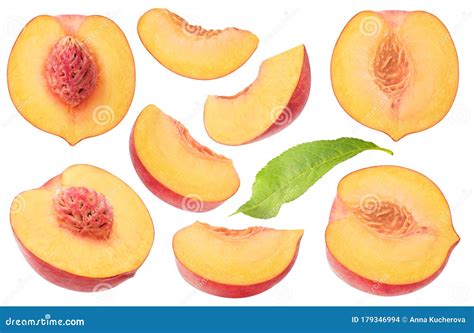 Collection Of Isolated Peach Pieces Stock Photo Image Of Organic