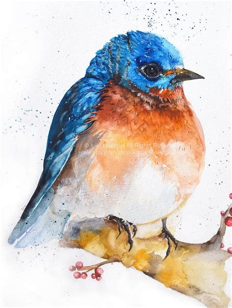 Eastern Bluebird Watercolor Painting Wall Art Beautiful Etsy