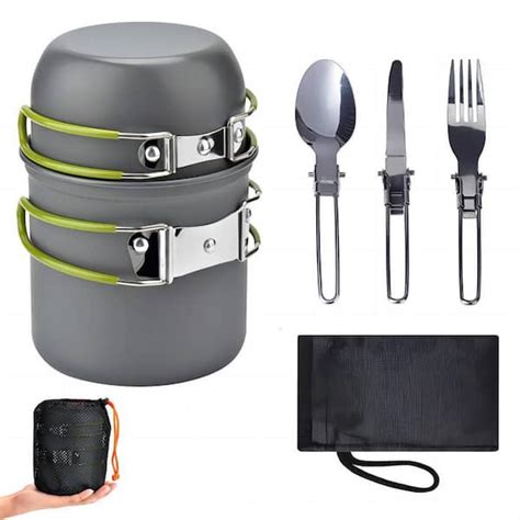 Afoxsos Portable Camping Cooker Outdoor Pot Set With Cutlery Carry Mesh