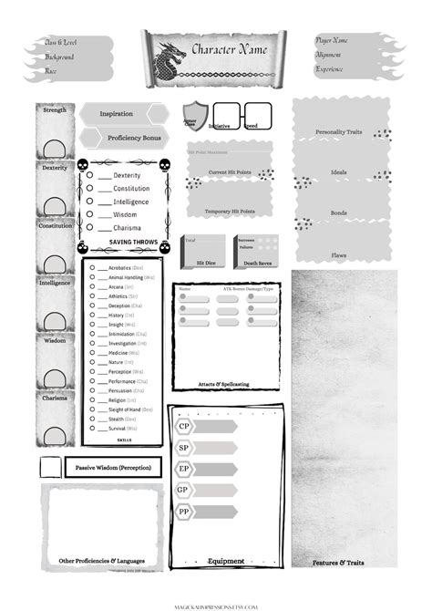 Dungeons And Dragons Character Sheet Bundle Printable Pdf 5th Edition Dnd Sheets Etsy