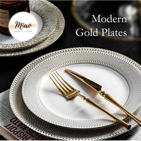 10 Inch Ceramic Gold Modern Elegant Dinner Plate Salad Plate Dishes