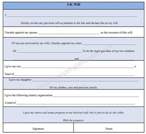 UK Will Form Template Format - Sample Forms | Will and testament, Last ...