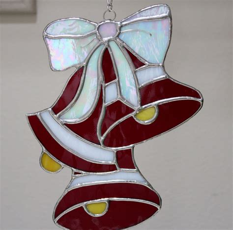 Stained Glass Bells With Bowchristmas By Stainedglasslove On Etsy Stained Glass Ornaments