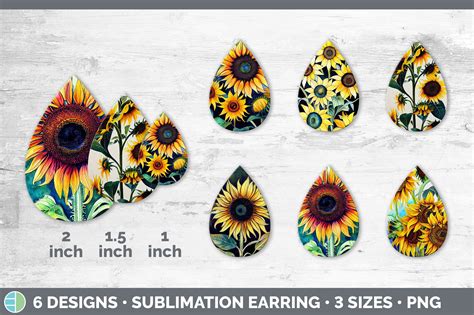 Sunflowers Teardrop Earring Sublimation Designs Bundle By Enliven