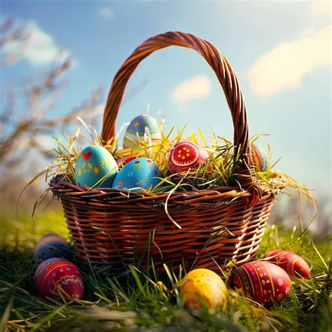 Premium Photo A Basket Of Easter Eggs With A Basket Of Easter Eggs In