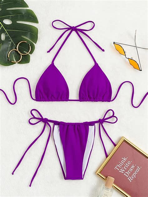 Bikini de piezas con sujetador de triángulo micro de cuello halter y