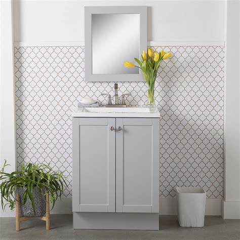 Mainstays 24 Bathroom Vanity Wtop And Mirror Pearl Gray