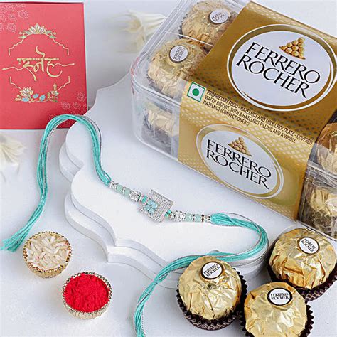 Imperial American Diamond Rakhi N Ferrero Rocher 16 Pcs Uae Gift