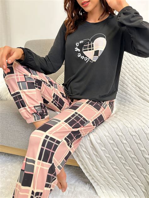 Heart And Plaid Print Pj Set Raincoats Women Fashion Pajama Fashion