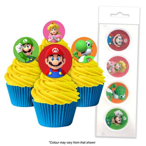 Super Mario Bros Edible Wafer Cupcake Toppers 16 Piece Pack