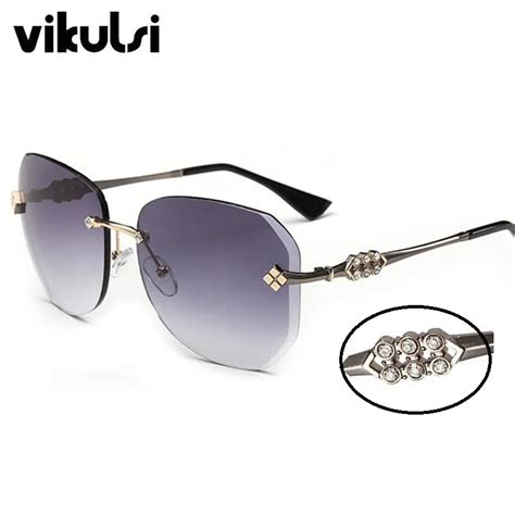 Brand Designer New Arrival Rimless Sunglasses Rhinestones Women Rivet