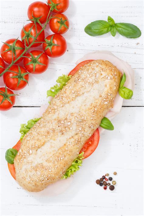 Premium Photo Sub Sandwich Whole Grain Grains Baguette With Ham