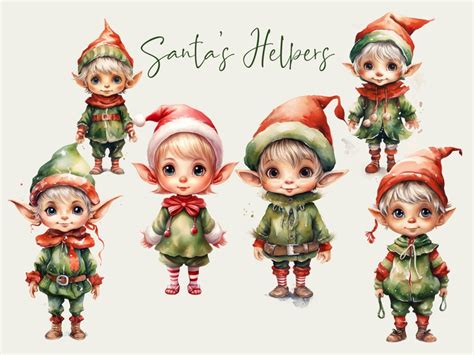 Christmas Elves Clip Art Watercolor Santas Helpers Xmas Png Holiday