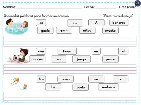 LECTOESCRITURA ORDENA LAS PALABRAS Y FORMA UNA FRASE 3 Imagenes