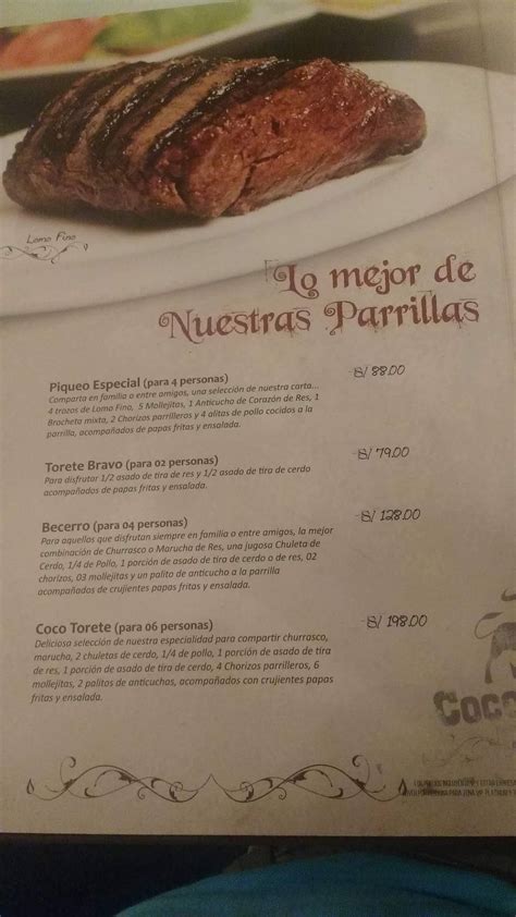 Carta Del Restaurante Coco Torete Trujillo Av Larco