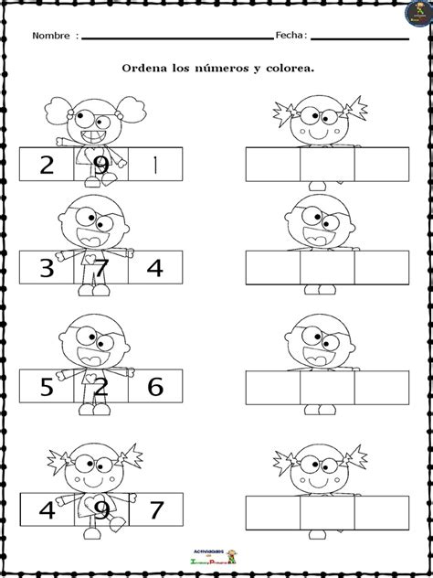 Coleccion De Fichas Para Ordenar Numeros Del 1 Al 10 En Color Y Bn 7 12 Pdf