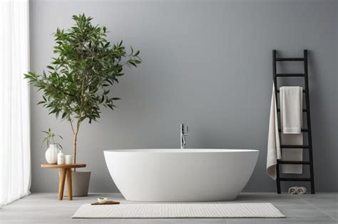 Premium Photo | Freestanding bathtub in a modern bathroom