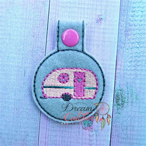 In The Hoop Camper Key Fob Keychain Felt Embroidery Design The