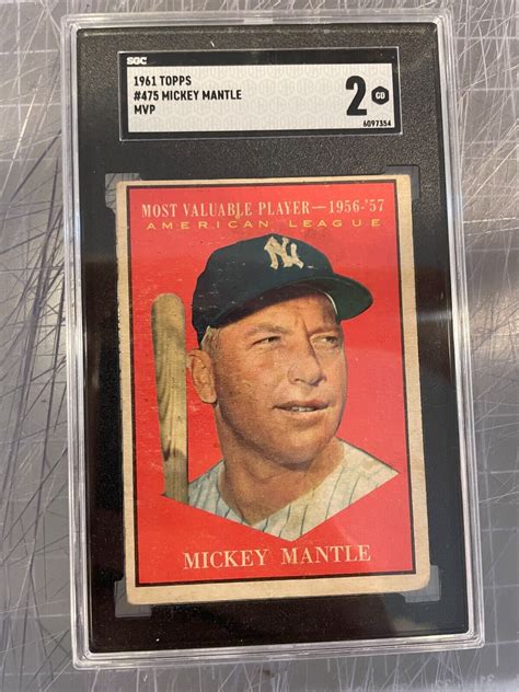 1961 TOPPS 475 MICKEY MANTLE NEW YORK YANKEES MVP BASEBALL CARD SGC 2