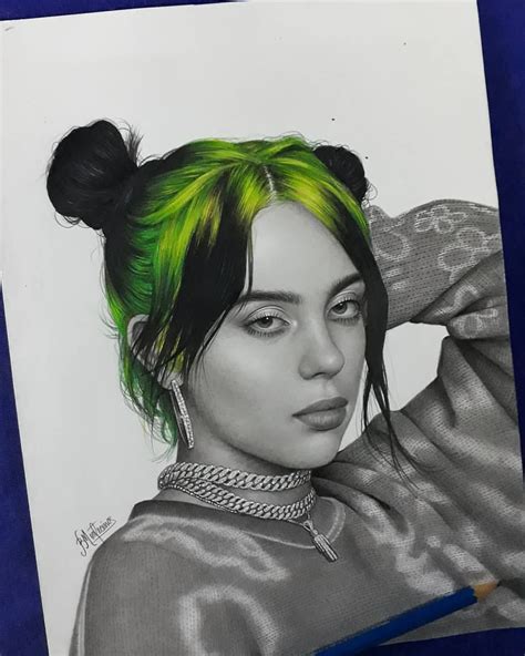 a drawing of a woman with green hair