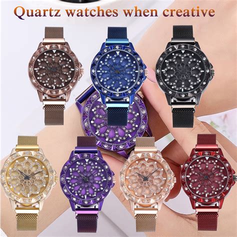 New Degree Rotation Women Mesh Magnet Buckle Starry Sky Watch