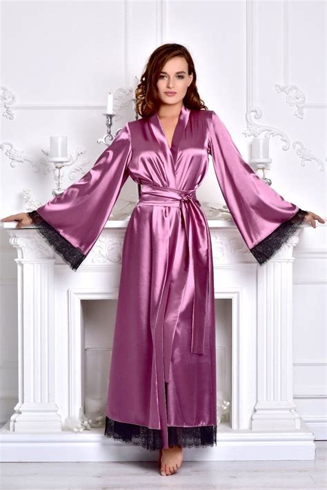 Pink Long Bridal Robe Bridesmaid Kimono Robe Satin Bridal Dressing Gown