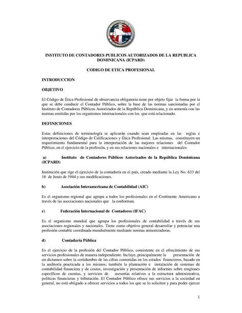 Codigo De Etica Profesional Contador Publico Autorizado Instituto De