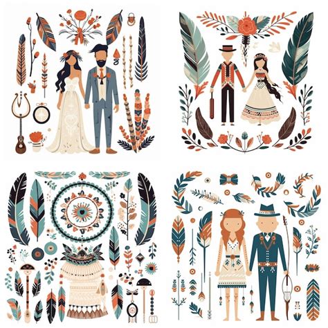 Premium Vector Bohemian Vector Wedding Tradition On White Background