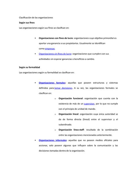 Clasificación de las organizaciones Clasificación de las