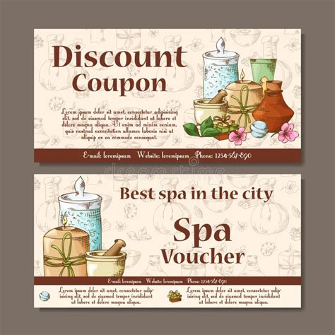 Gift Voucher Template with Spa Elements in Hand Drawn Style. Sketch ...