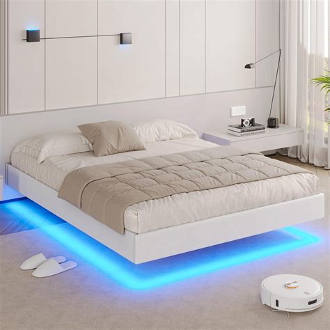 Afuhokles Elegant Queen Size Floating Bed Frame with LED Lights ...