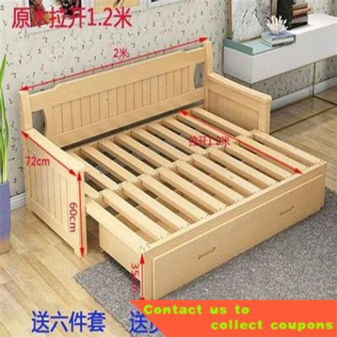 Solid Wood Sofa Bed Folding Living Room Small Apartment Double Rice