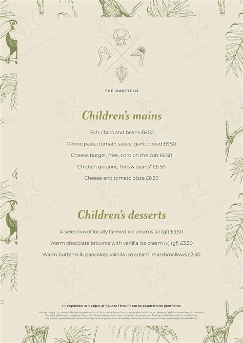 Menu At The Oakfield At Chester Zoo Restaurant Chester