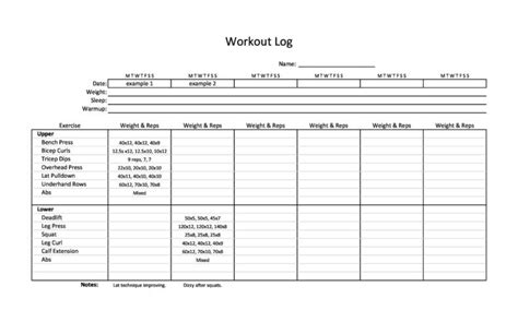 Effective Workout Log Calendar Templates Templatelab