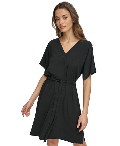 Dkny Womens Washer Tie Waist Fit And Flare Dress Macys