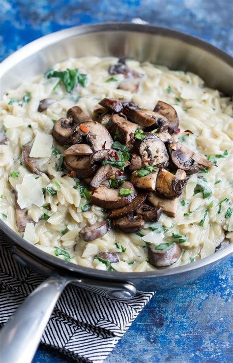 One Pot Orzo Pasta With Garlic Parmesan And Mushrooms