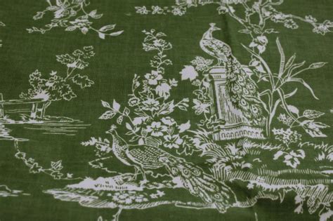 Vintage Linen Weave Cotton Fabric French Country Scenes Toile Print