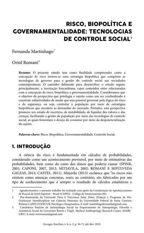 PDF Risco Biopolítica e Governamentalidade Tecnologias de Controle