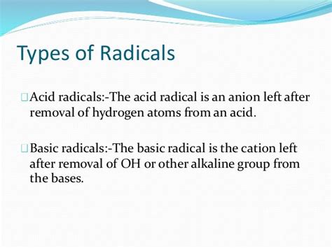 radicals and chemical formulae