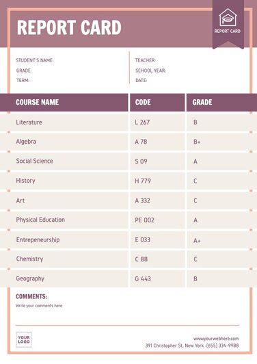 Customizable Student Report Card Templates