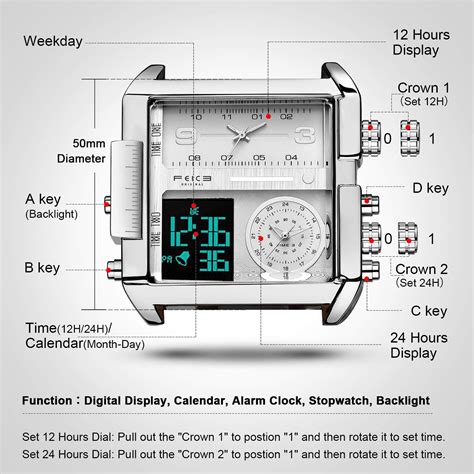 Feice Men S Digital LED Analog Quartz Wristwatch Multifunction Squar