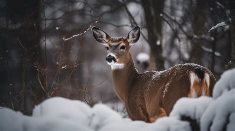 Close Up Of A Deer In The Snow Background Winter Deer Picture