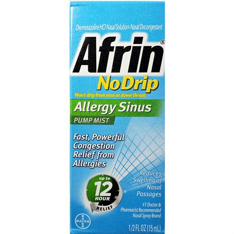 Afrin No Drip Allergy Sinus Nasal Pump Mist 12 Fl Oz 15 Ml