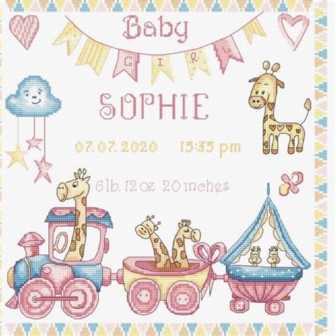 Cross Stitch Baby Girl Birth Sampler Birth Announcement Cute - Etsy