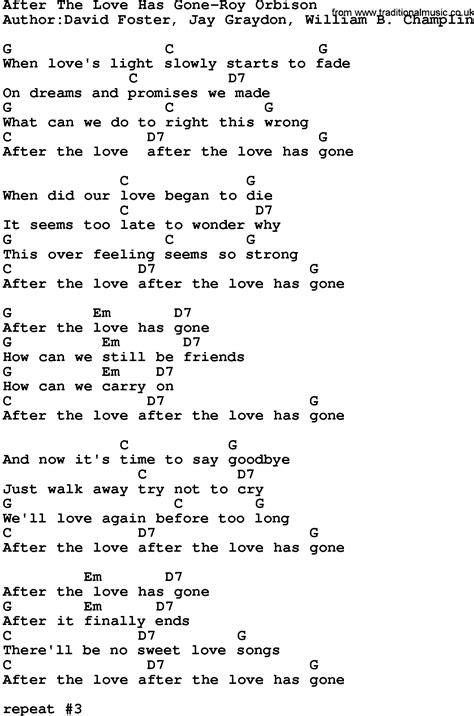 Country Music:After The Love Has Gone-Roy Orbison Lyrics and Chords